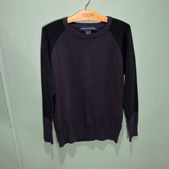 French Connection Black Colorblock Raglan Sweater Size Large - Picture 5 of 9